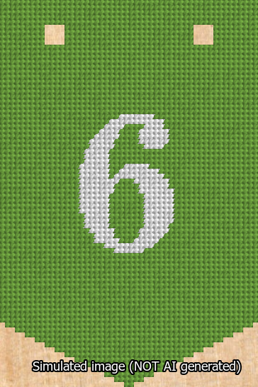 A simulated image of the stitched needlepoint design: Banner 13m Pointed 6 White on Light Green. Not A.I. generated.