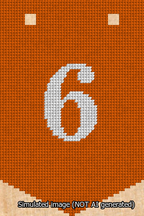 A simulated image of the stitched needlepoint design: Banner 13m Pointed 6 White on Orange. Not A.I. generated.