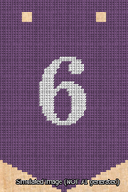 A simulated image of the stitched needlepoint design: Banner 13m Pointed 6 White on Purple. Not A.I. generated.