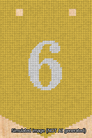 A simulated image of the stitched needlepoint design: Banner 13m Pointed 6 White on Yellow. Not A.I. generated.