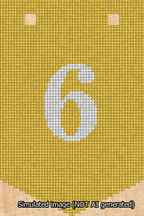 A simulated image of the stitched needlepoint design: Banner 13m Pointed 6 White on Yellow. Not A.I. generated.
