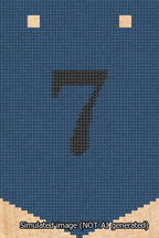 A simulated image of the stitched needlepoint design: Banner 13m Pointed 7 Black on Blue. Not A.I. generated.