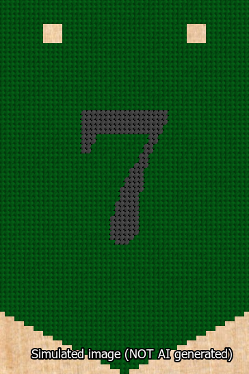 A simulated image of the stitched needlepoint design: Banner 13m Pointed 7 Black on Green. Not A.I. generated.