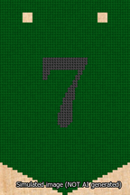 A simulated image of the stitched needlepoint design: Banner 13m Pointed 7 Black on Green. Not A.I. generated.