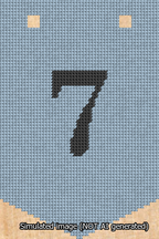 A simulated image of the stitched needlepoint design: Banner 13m Pointed 7 Black on Light Blue. Not A.I. generated.
