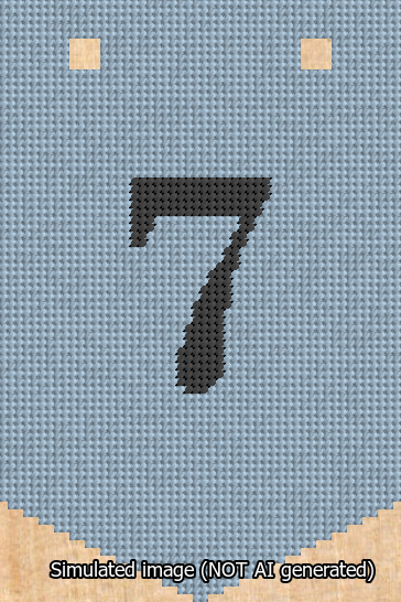 A simulated image of the stitched needlepoint design: Banner 13m Pointed 7 Black on Light Blue. Not A.I. generated.