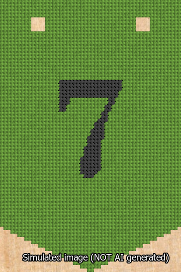 A simulated image of the stitched needlepoint design: Banner 13m Pointed 7 Black on Light Green. Not A.I. generated.