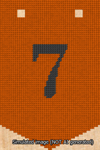 A simulated image of the stitched needlepoint design: Banner 13m Pointed 7 Black on Orange. Not A.I. generated.