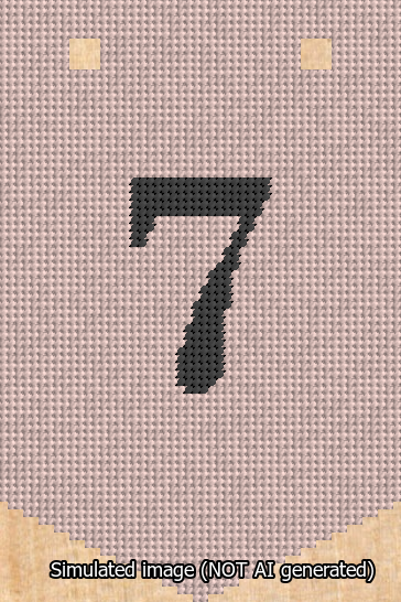 A simulated image of the stitched needlepoint design: Banner 13m Pointed 7 Black on Pink. Not A.I. generated.