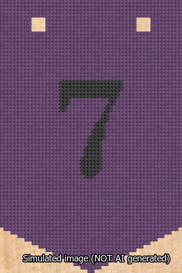 A simulated image of the stitched needlepoint design: Banner 13m Pointed 7 Black on Purple. Not A.I. generated.