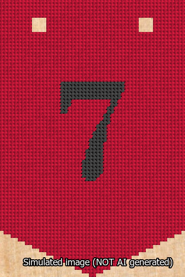 A simulated image of the stitched needlepoint design: Banner 13m Pointed 7 Black on Red. Not A.I. generated.