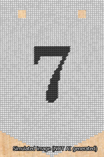 A simulated image of the stitched needlepoint design: Banner 13m Pointed 7 Black on White. Not A.I. generated.
