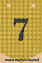 A simulated image of the stitched needlepoint design: Banner 13m Pointed 7 Black on Yellow. Not A.I. generated.