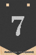 A simulated image of the stitched needlepoint design: Banner 13m Pointed 7 White on Black. Not A.I. generated.
