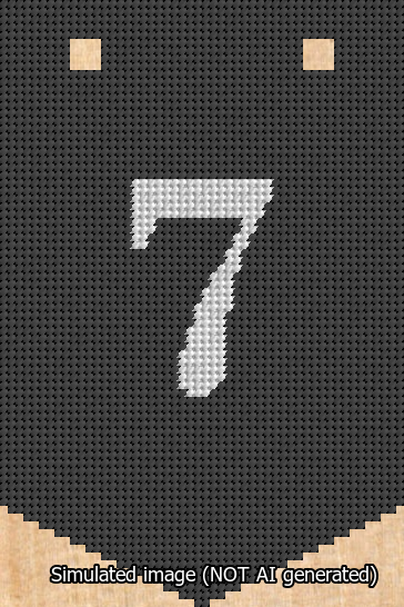 A simulated image of the stitched needlepoint design: Banner 13m Pointed 7 White on Black. Not A.I. generated.