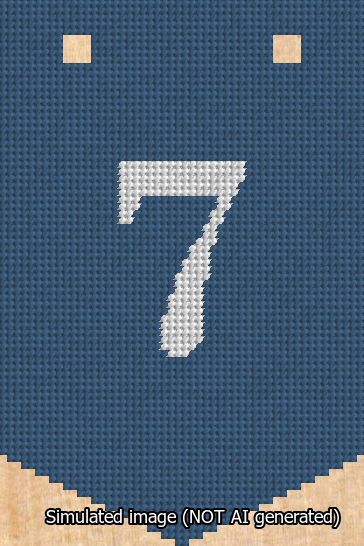 A simulated image of the stitched needlepoint design: Banner 13m Pointed 7 White on Blue. Not A.I. generated.