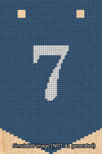 A simulated image of the stitched needlepoint design: Banner 13m Pointed 7 White on Blue. Not A.I. generated.