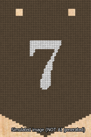 A simulated image of the stitched needlepoint design: Banner 13m Pointed 7 White on Brown. Not A.I. generated.