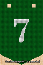 A simulated image of the stitched needlepoint design: Banner 13m Pointed 7 White on Green. Not A.I. generated.