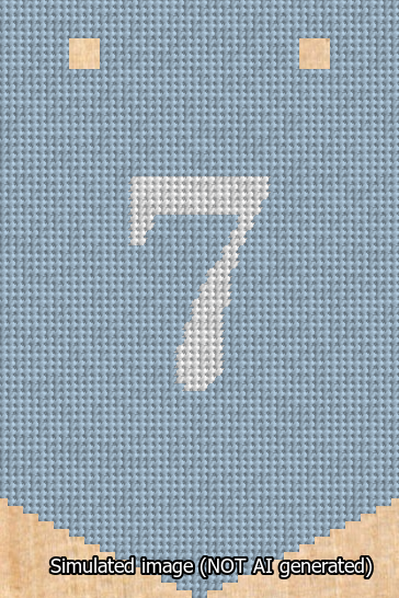 A simulated image of the stitched needlepoint design: Banner 13m Pointed 7 White on Light Blue. Not A.I. generated.