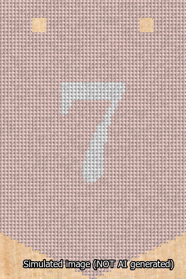 A simulated image of the stitched needlepoint design: Banner 13m Pointed 7 White on Pink. Not A.I. generated.