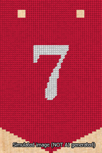 A simulated image of the stitched needlepoint design: Banner 13m Pointed 7 White on Red. Not A.I. generated.