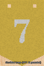 A simulated image of the stitched needlepoint design: Banner 13m Pointed 7 White on Yellow. Not A.I. generated.