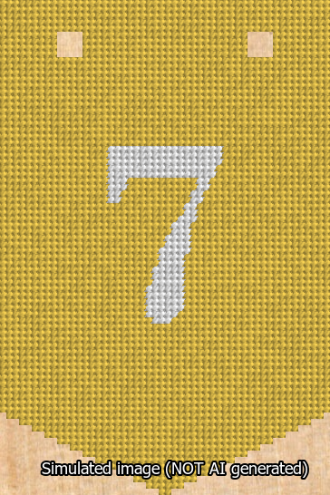 A simulated image of the stitched needlepoint design: Banner 13m Pointed 7 White on Yellow. Not A.I. generated.