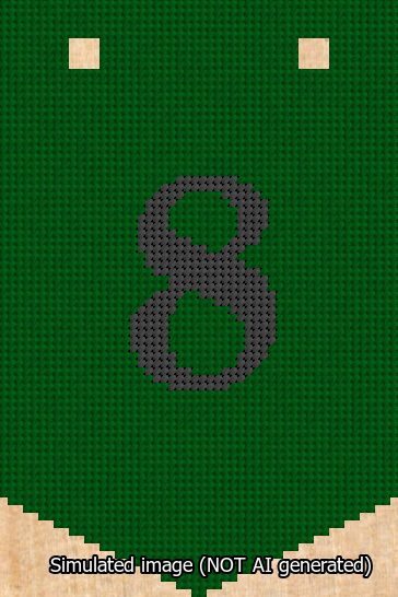 A simulated image of the stitched needlepoint design: Banner 13m Pointed 8 Black on Green. Not A.I. generated.