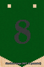 A simulated image of the stitched needlepoint design: Banner 13m Pointed 8 Black on Green. Not A.I. generated.