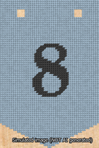 A simulated image of the stitched needlepoint design: Banner 13m Pointed 8 Black on Light Blue. Not A.I. generated.
