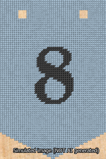 A simulated image of the stitched needlepoint design: Banner 13m Pointed 8 Black on Light Blue. Not A.I. generated.