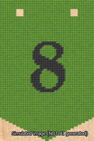 A simulated image of the stitched needlepoint design: Banner 13m Pointed 8 Black on Light Green. Not A.I. generated.