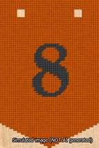 A simulated image of the stitched needlepoint design: Banner 13m Pointed 8 Black on Orange. Not A.I. generated.