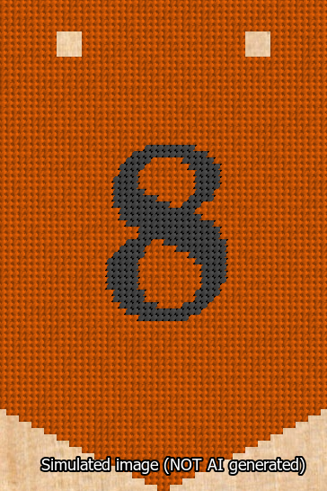 A simulated image of the stitched needlepoint design: Banner 13m Pointed 8 Black on Orange. Not A.I. generated.