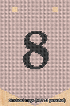 A simulated image of the stitched needlepoint design: Banner 13m Pointed 8 Black on Pink. Not A.I. generated.