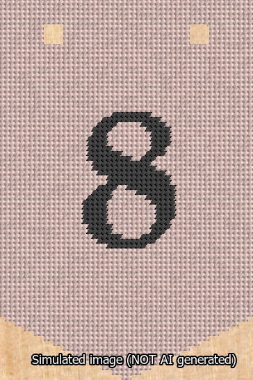 A simulated image of the stitched needlepoint design: Banner 13m Pointed 8 Black on Pink. Not A.I. generated.