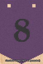 A simulated image of the stitched needlepoint design: Banner 13m Pointed 8 Black on Purple. Not A.I. generated.