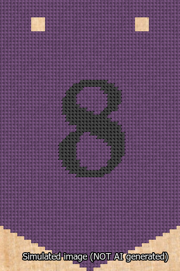 A simulated image of the stitched needlepoint design: Banner 13m Pointed 8 Black on Purple. Not A.I. generated.