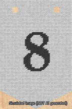 A simulated image of the stitched needlepoint design: Banner 13m Pointed 8 Black on White. Not A.I. generated.