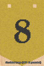 A simulated image of the stitched needlepoint design: Banner 13m Pointed 8 Black on Yellow. Not A.I. generated.