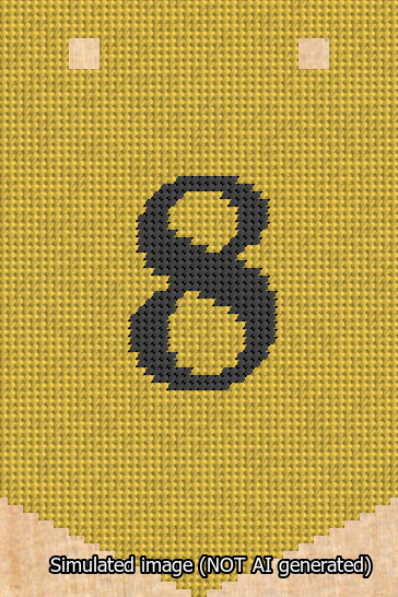 A simulated image of the stitched needlepoint design: Banner 13m Pointed 8 Black on Yellow. Not A.I. generated.