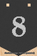 A simulated image of the stitched needlepoint design: Banner 13m Pointed 8 White on Black. Not A.I. generated.