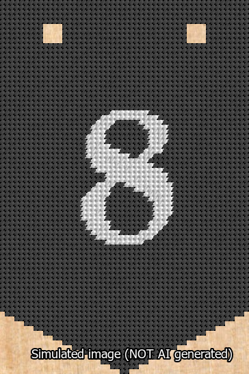 A simulated image of the stitched needlepoint design: Banner 13m Pointed 8 White on Black. Not A.I. generated.