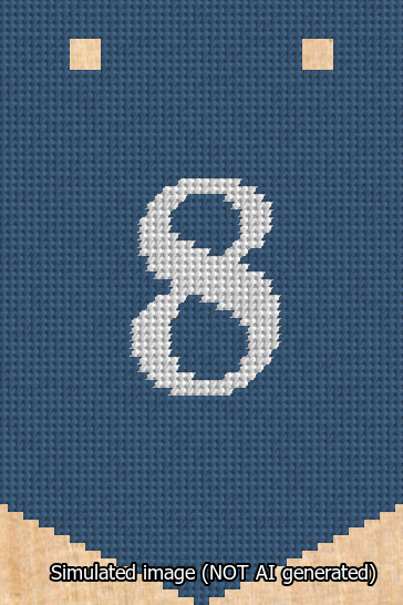 A simulated image of the stitched needlepoint design: Banner 13m Pointed 8 White on Blue. Not A.I. generated.