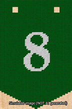 A simulated image of the stitched needlepoint design: Banner 13m Pointed 8 White on Green. Not A.I. generated.
