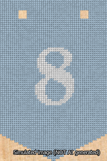 A simulated image of the stitched needlepoint design: Banner 13m Pointed 8 White on Light Blue. Not A.I. generated.