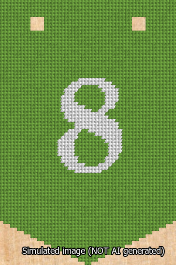 A simulated image of the stitched needlepoint design: Banner 13m Pointed 8 White on Light Green. Not A.I. generated.