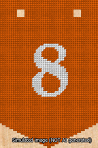 A simulated image of the stitched needlepoint design: Banner 13m Pointed 8 White on Orange. Not A.I. generated.