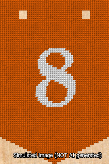 A simulated image of the stitched needlepoint design: Banner 13m Pointed 8 White on Orange. Not A.I. generated.